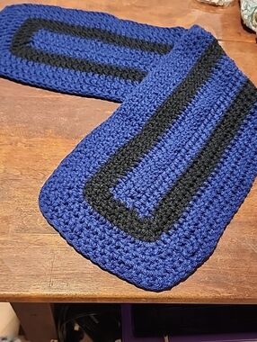 Hand Crafted Blue and Black Crocheted Kids Scarf